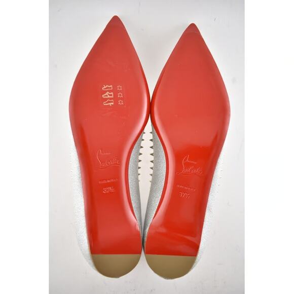 Christian Louboutin Anjalina Flat Silver Glitter Spike Pointed Ballerina 37.5 - Picture 11 of 12